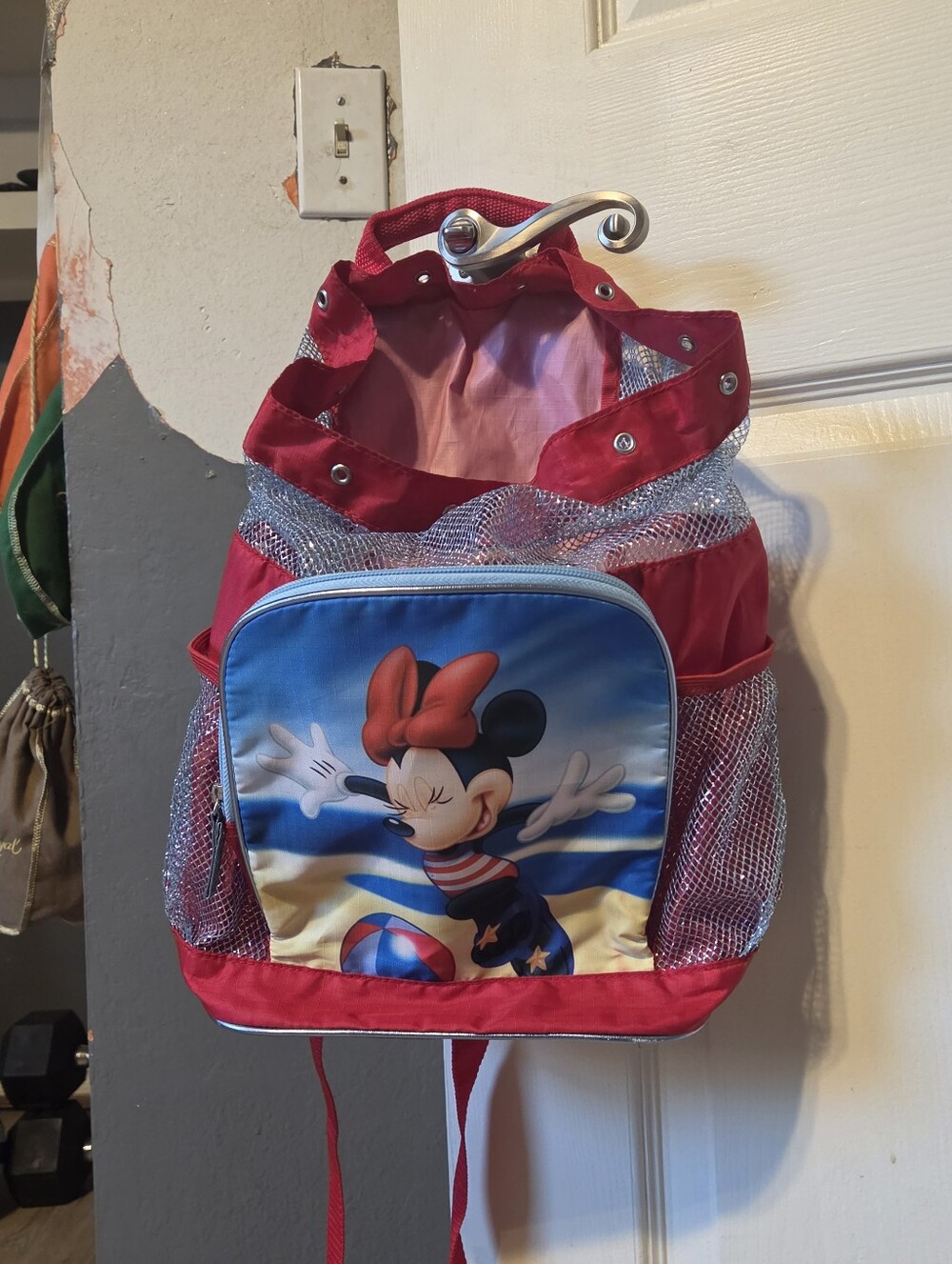 Vintage Y2K Disney Store Minnie Mouse Beach Swim Mesh Backpack Red